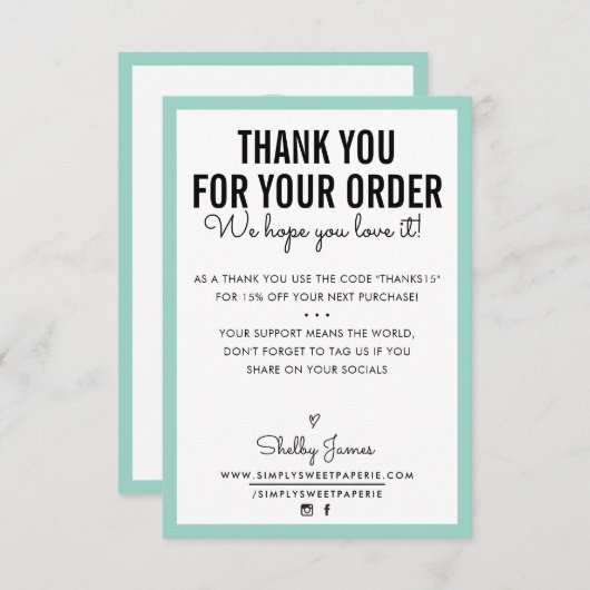 BEDANKT VOOR UW BESTELLING glam insert modern mint (Voorkant / Achterkant)