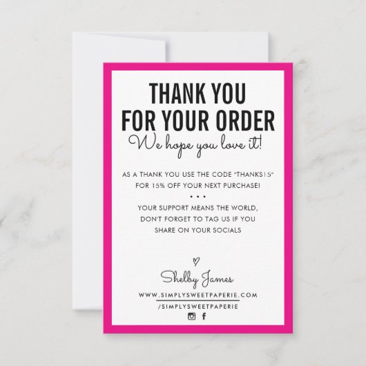 BEDANKT VOOR UW BESTELLING glam insert modern roze (Voorkant)