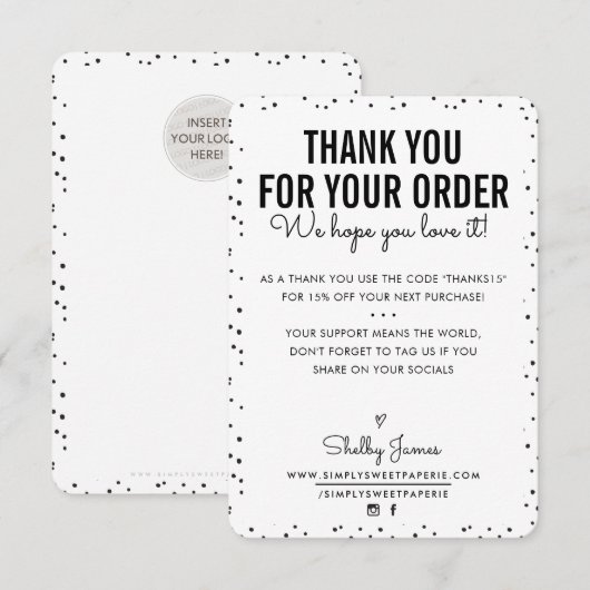 BEDANKT VOOR UW BESTELLING glam insert zwarte vlek (Voorkant / Achterkant)