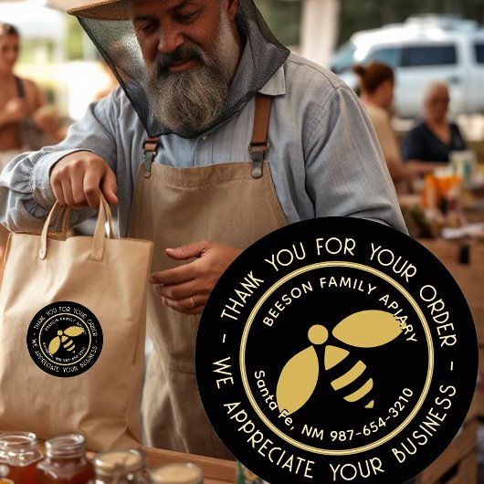 Bedankt voor uw bestelling Gold Bee Apiary Honey Ronde Sticker