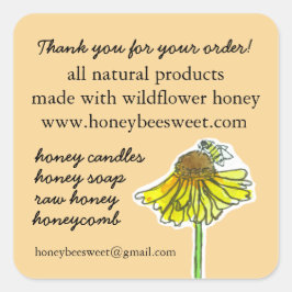 Bedankt voor uw bestelling Honey Bee Wildflower Vierkante Sticker