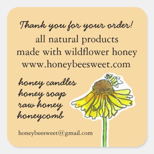 Bedankt voor uw bestelling Honey Bee Wildflower Vierkante Sticker (Voorkant)
