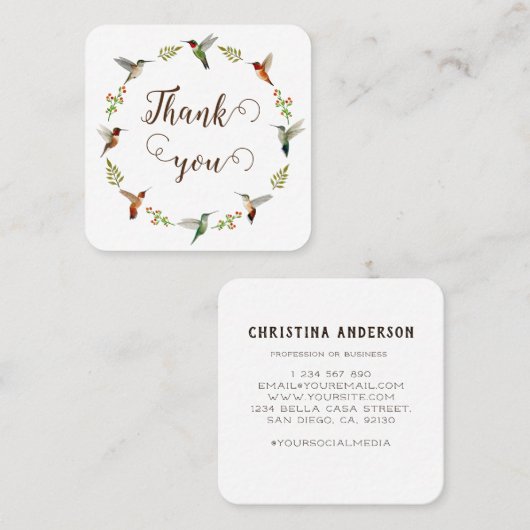Bedankt voor uw bestelling Hummingbird Wreath Vierkante Visitekaartje (Voorkant / Achterkant)