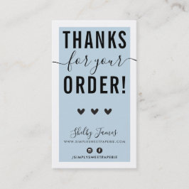 BEDANKT VOOR UW BESTELLING insert bord blauw zwart Visitekaartje