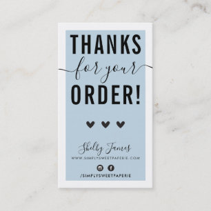 BEDANKT VOOR UW BESTELLING insert bord blauw zwart Visitekaartje