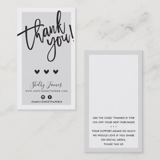 BEDANKT VOOR UW BESTELLING insert classy plain gre Visitekaartje (Voorkant / Achterkant)