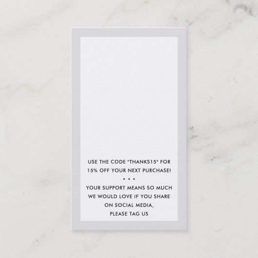 BEDANKT VOOR UW BESTELLING insert classy plain gre Visitekaartje (Achterkant)