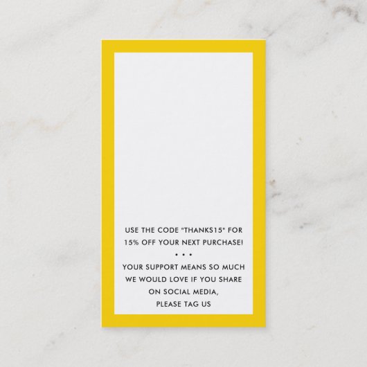 BEDANKT VOOR UW BESTELLING insert fun fel geel Visitekaartje (Achterkant)