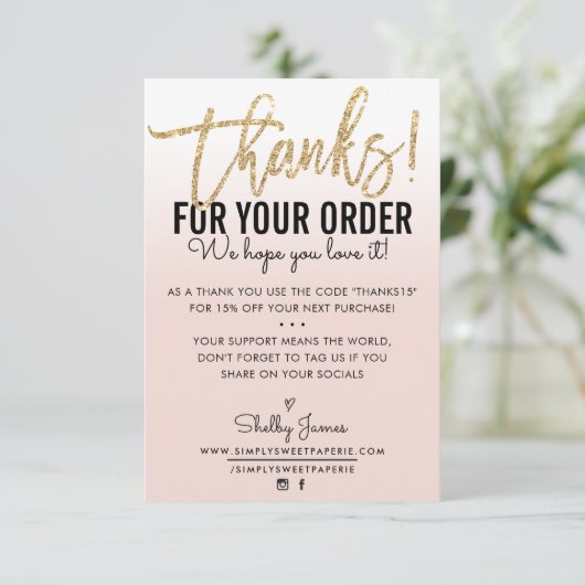 BEDANKT VOOR UW BESTELLING insert goud ombre blush (Staand voorkant)