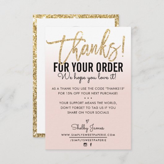 BEDANKT VOOR UW BESTELLING insert goud ombre blush (Voorkant / Achterkant)