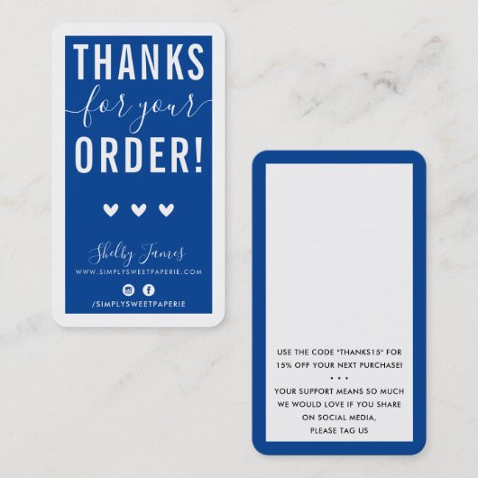 BEDANKT VOOR UW BESTELLING insert modern koninklij Visitekaartje (Voorkant / Achterkant)