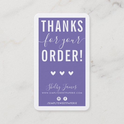 BEDANKT VOOR UW BESTELLING insert modern paarse Visitekaartje (Voorkant)