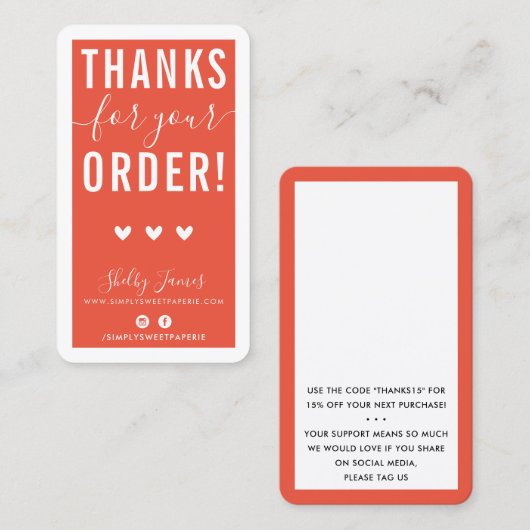 BEDANKT VOOR UW BESTELLING insert modern sinaasapp Visitekaartje (Voorkant / Achterkant)