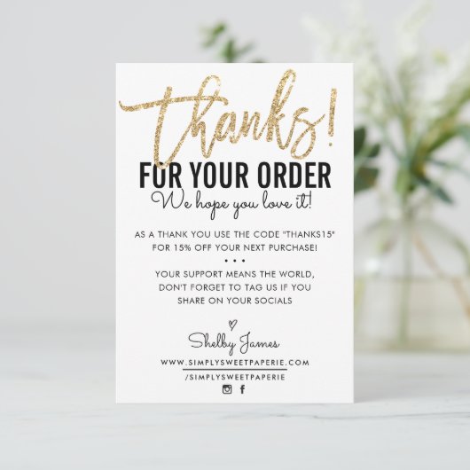 BEDANKT VOOR UW BESTELLING insert modern zwart gou (Staand voorkant)