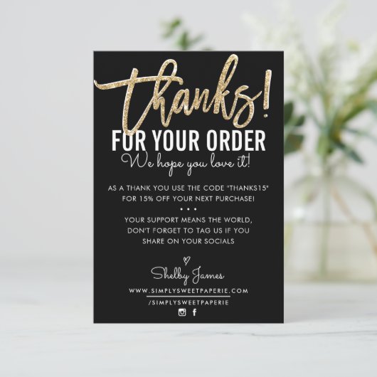 BEDANKT VOOR UW BESTELLING insert modern zwart gou (Staand voorkant)