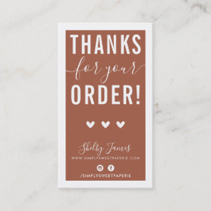 BEDANKT VOOR UW BESTELLING insert moderne klei bru Visitekaartje