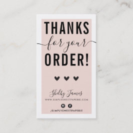 BEDANKT VOOR UW BESTELLING insert roze zwart Visitekaartje