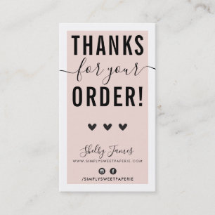 BEDANKT VOOR UW BESTELLING insert roze zwart Visitekaartje