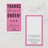 BEDANKT VOOR UW BESTELLING insert roze zwart Visitekaartje (Voorkant / Achterkant)