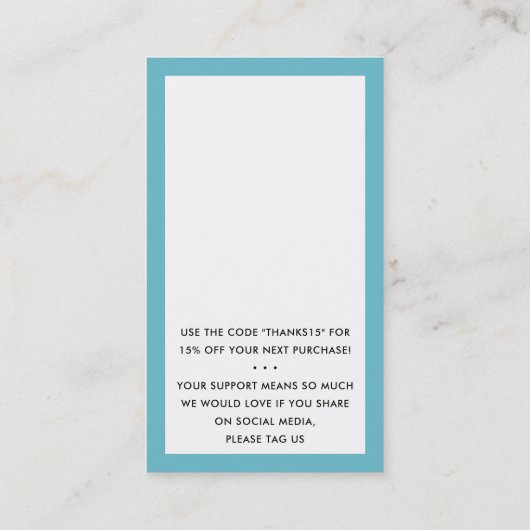 BEDANKT VOOR UW BESTELLING insert turquoise blue Visitekaartje (Achterkant)