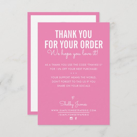 BEDANKT VOOR UW BESTELLING insert witte inkt roze (Voorkant / Achterkant)