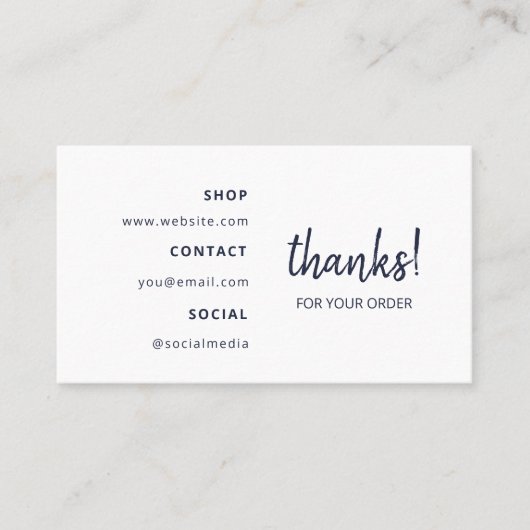 Bedankt voor uw bestelling | marineblauw visitekaartje (Voorkant)