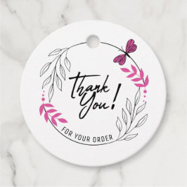 Bedankt voor uw bestelling met roze vlinder bedankjes labels