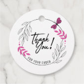 Bedankt voor uw bestelling met roze vlinder bedankjes labels (Voorkant)