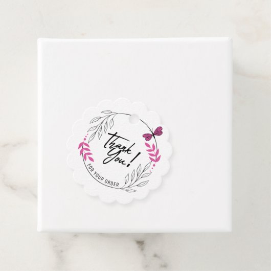 Bedankt voor uw bestelling met roze vlinder bedankjes labels (In situ)