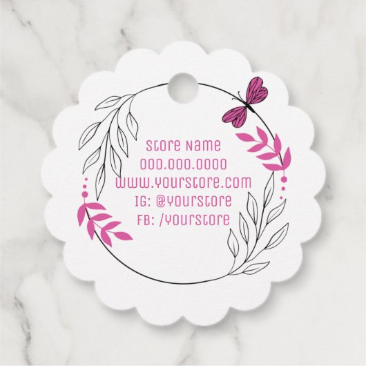 Bedankt voor uw bestelling met roze vlinder bedankjes labels (Achterkant)