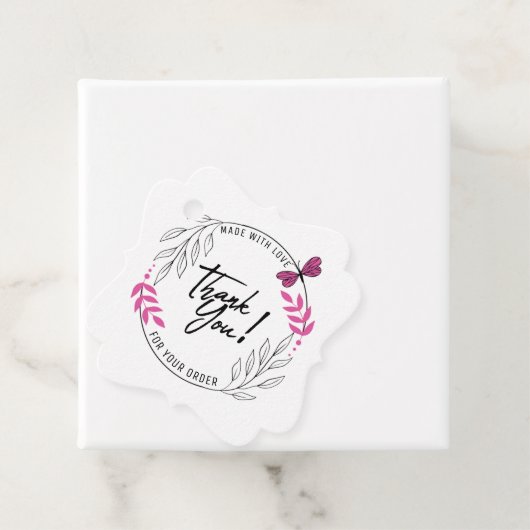 Bedankt voor uw bestelling met roze vlinder bedankjes labels (In situ)