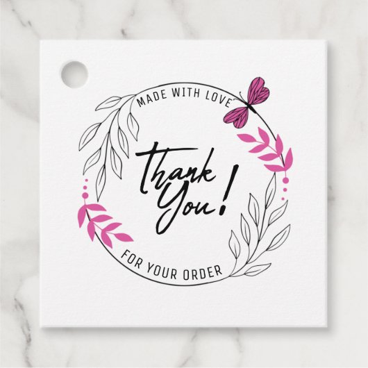 Bedankt voor uw bestelling met roze vlinder bedankjes labels (Voorkant)