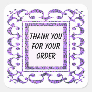 Bedankt voor uw bestelling Paarse Mozaïek Lijst Vierkante Sticker