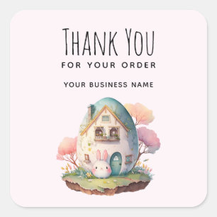 Bedankt voor uw bestelling Pink Pastel Bunny & Hou Vierkante Sticker
