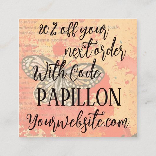Bedankt voor uw bestelling Retro Butterfly korting Vierkante Visitekaartje (Achterkant)