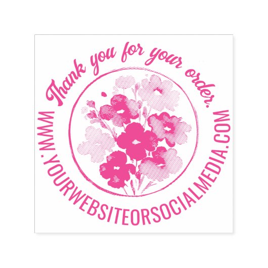 Bedankt voor uw bestelling Rond Bloemen Roze Zelfinktende Stempel (Design)
