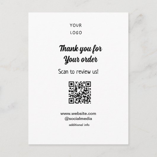 Bedankt voor uw bestelling scan Beoordeel ons bedr Briefkaart (Voorkant)