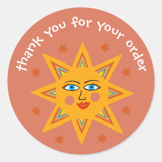 "Bedankt voor uw bestelling" Schattige Custom Sun Ronde Sticker (Voorkant)