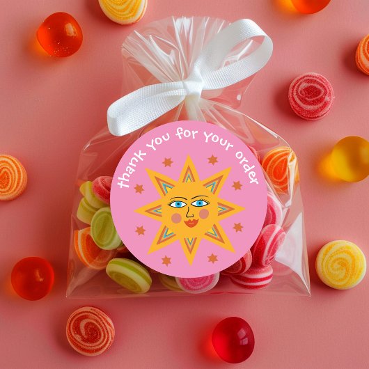 "Bedankt voor uw bestelling" Schattige Custom Sun Ronde Sticker
