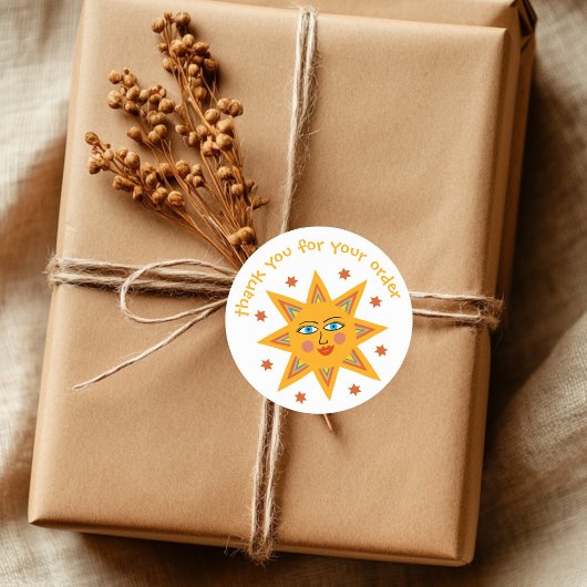 "Bedankt voor uw bestelling" Schattige Custom Sun Ronde Sticker