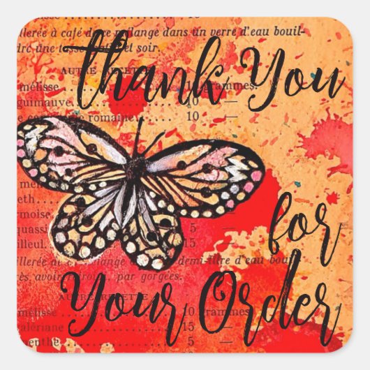 Bedankt voor uw bestelling Schattigee vlinder Wate Vierkante Sticker (Voorkant)