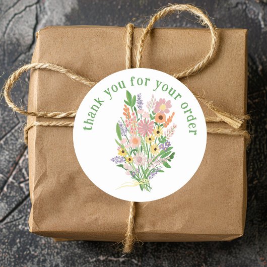 "Bedankt voor uw bestelling" Wildflower Bouquet Ronde Sticker