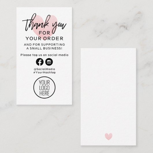 Bedankt voor uw bestelling zwart en roze hart visitekaartje (Voorkant / Achterkant)