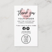 Bedankt voor uw bestelling zwart en roze hart visitekaartje (Voorkant)