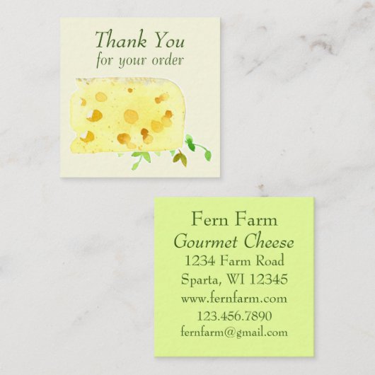 Bedankt voor uw bestelling Zwitserse kaas voedsel Vierkante Visitekaartje (Voorkant / Achterkant)