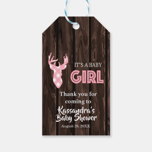 Bedankt voor uw komst Pink Deer Baby shower Label Cadeaulabel (Voorkant)