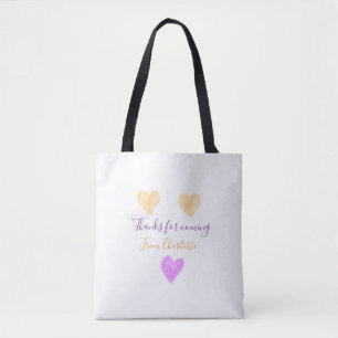 bedankt voor uw komst voeg naam tekst oranje paars tote bag