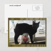 Bedankt voor uw steun zwarte kat en teddybeer briefkaart (Voorkant / Achterkant)
