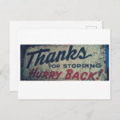 Bedankt voor uw stop Terug! Briefkaart (Voorkant / Achterkant)