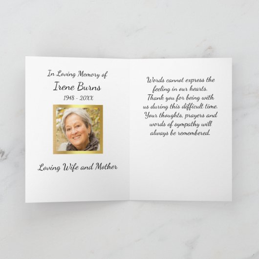 Bedankt voor uw sympathie foto herdenkingskaart (Binnen)
